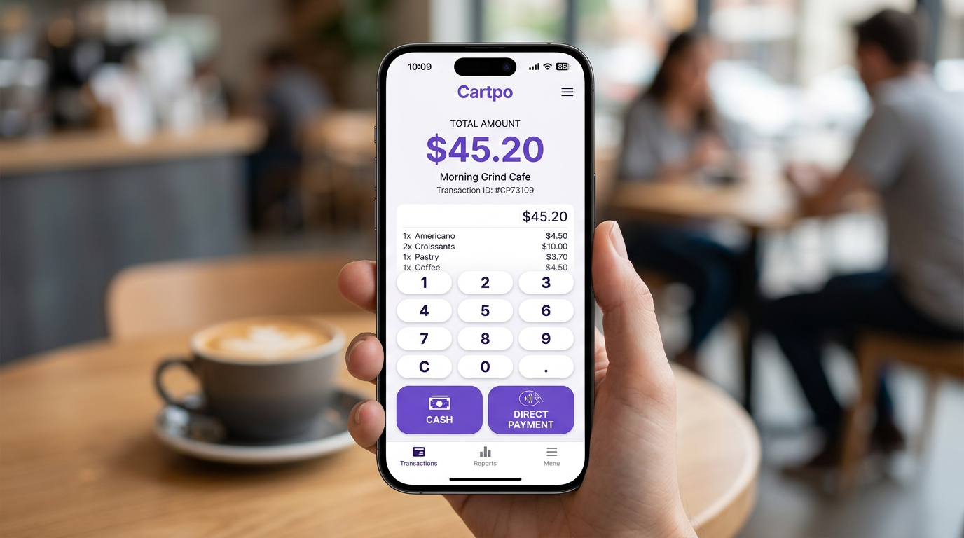 Cartpo calculator and POS screen on a phone